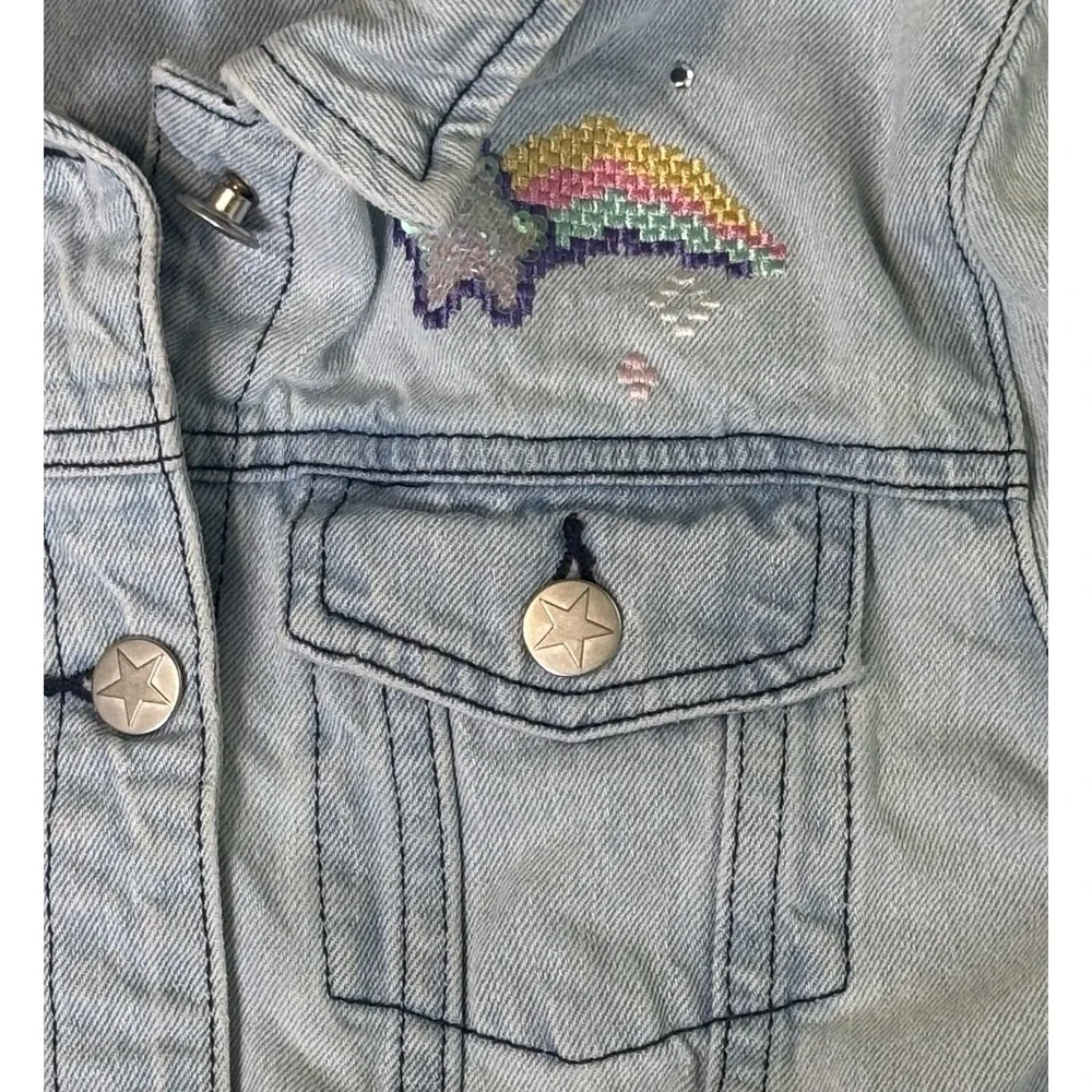 Disney Jean Jacket Girls Size 9/10 Denim Minnie Mouse Sequin &‎ Embroidered